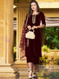 KALINI Ethnic Motifs Embroidered Kurta with Trousers & With Dupatta