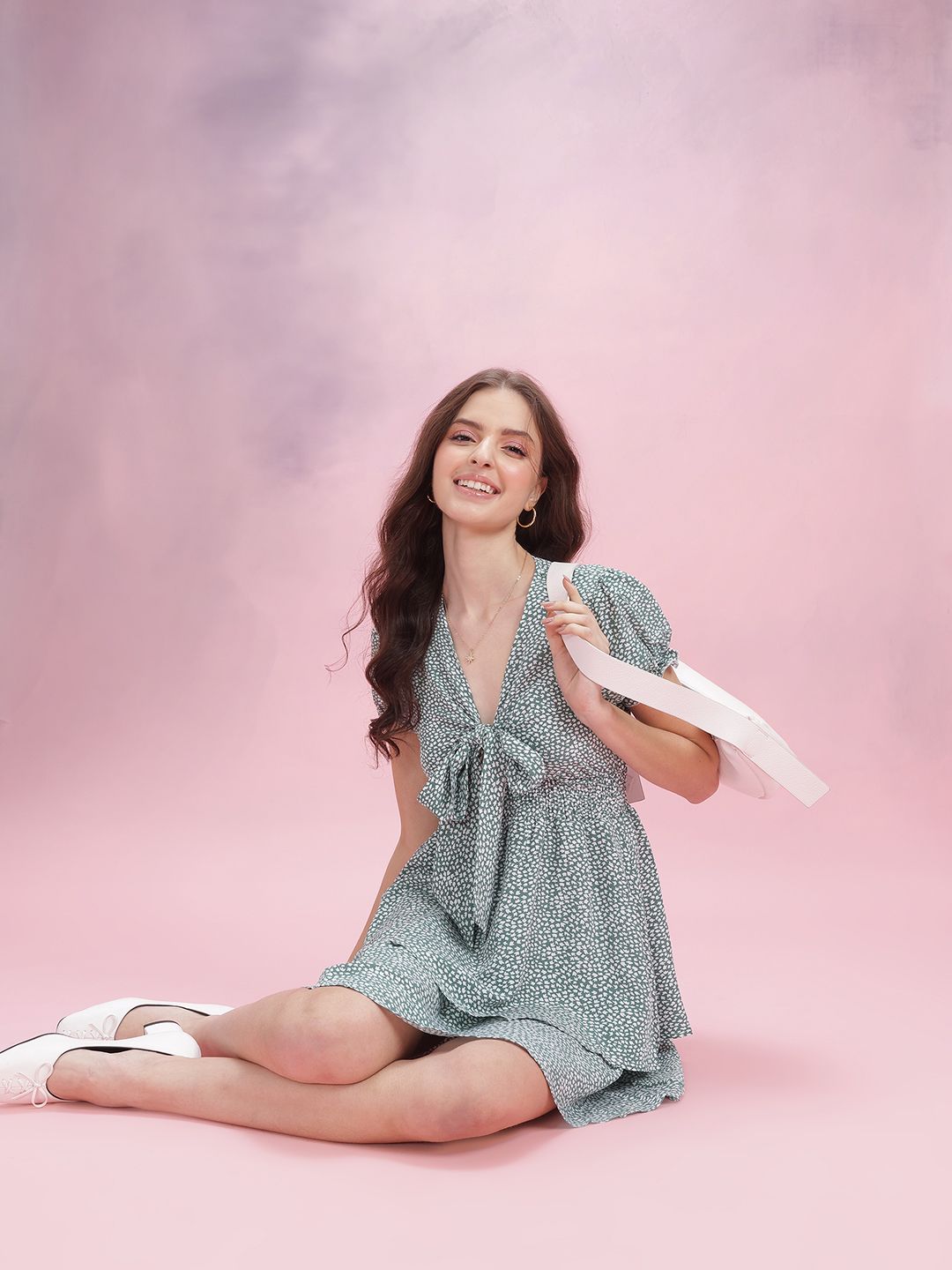 DressBerry Floral Printed Tie-Up Detail A-Line Dress