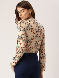 all about you Women Beige & Rust Red Floral Printed Top