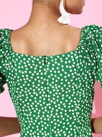 Berrylush Women Gorgeous Green Floral Sweetheart Neck Dress