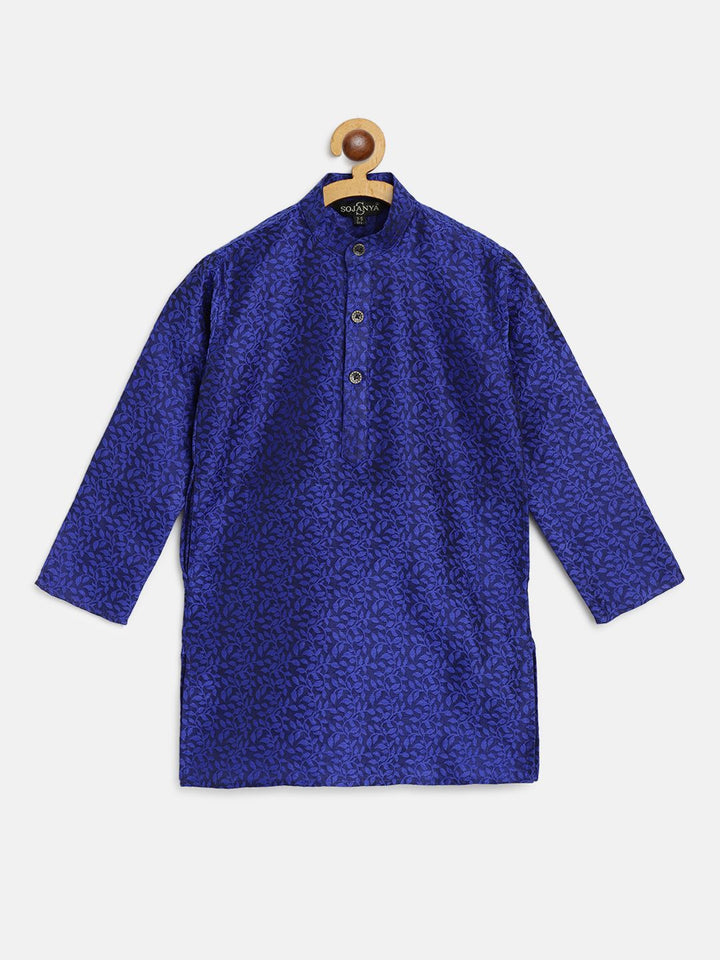 SOJANYA Boys Navy Blue Woven Design Jacquard Weave Band Collar Kurta