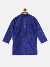 SOJANYA Boys Navy Blue Woven Design Jacquard Weave Band Collar Kurta