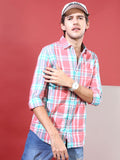 HIGHLANDER Men Pink & White Slim Fit Checked Casual Shirt
