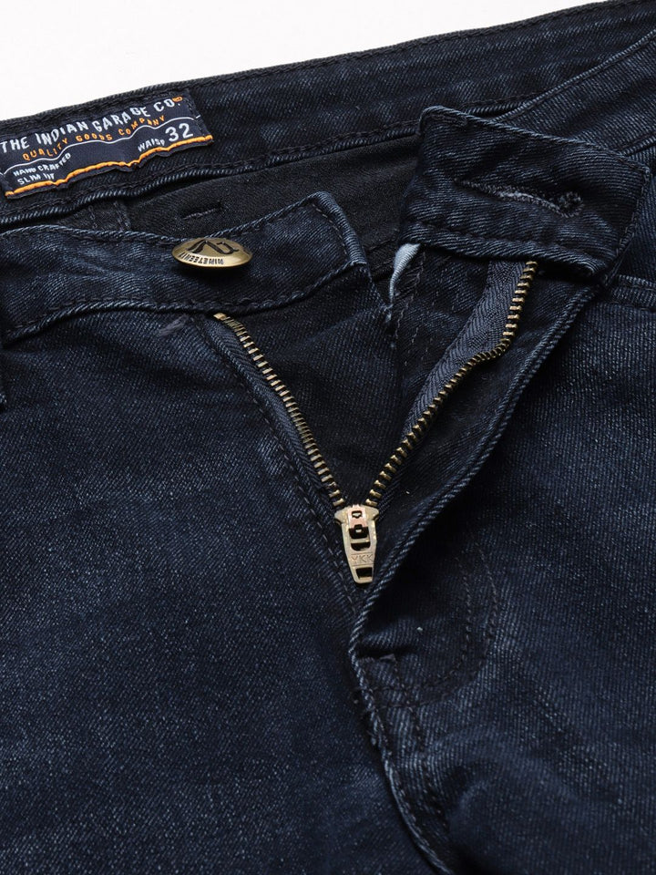 The Indian Garage Co Men Navy Blue Slim Straight Fit Light Fade Stretchable Jeans