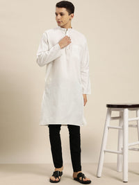 SOJANYA Men White Dobby Straight Kurta