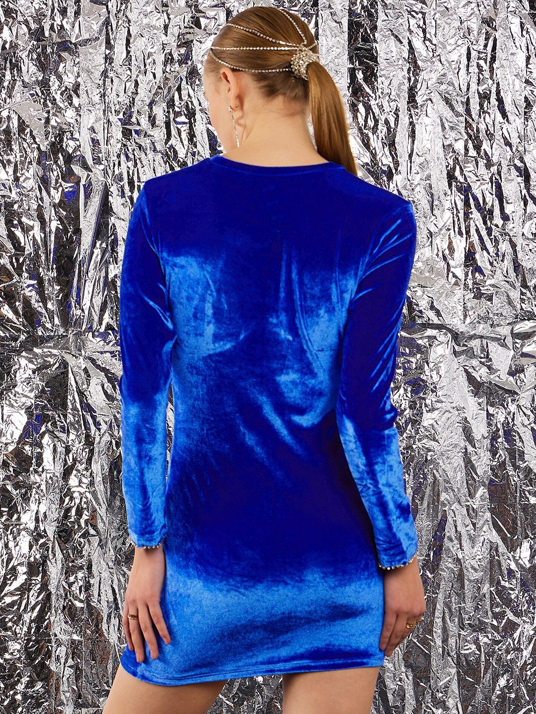 STREET 9 Blue Embellished Velvet Sheath Dress