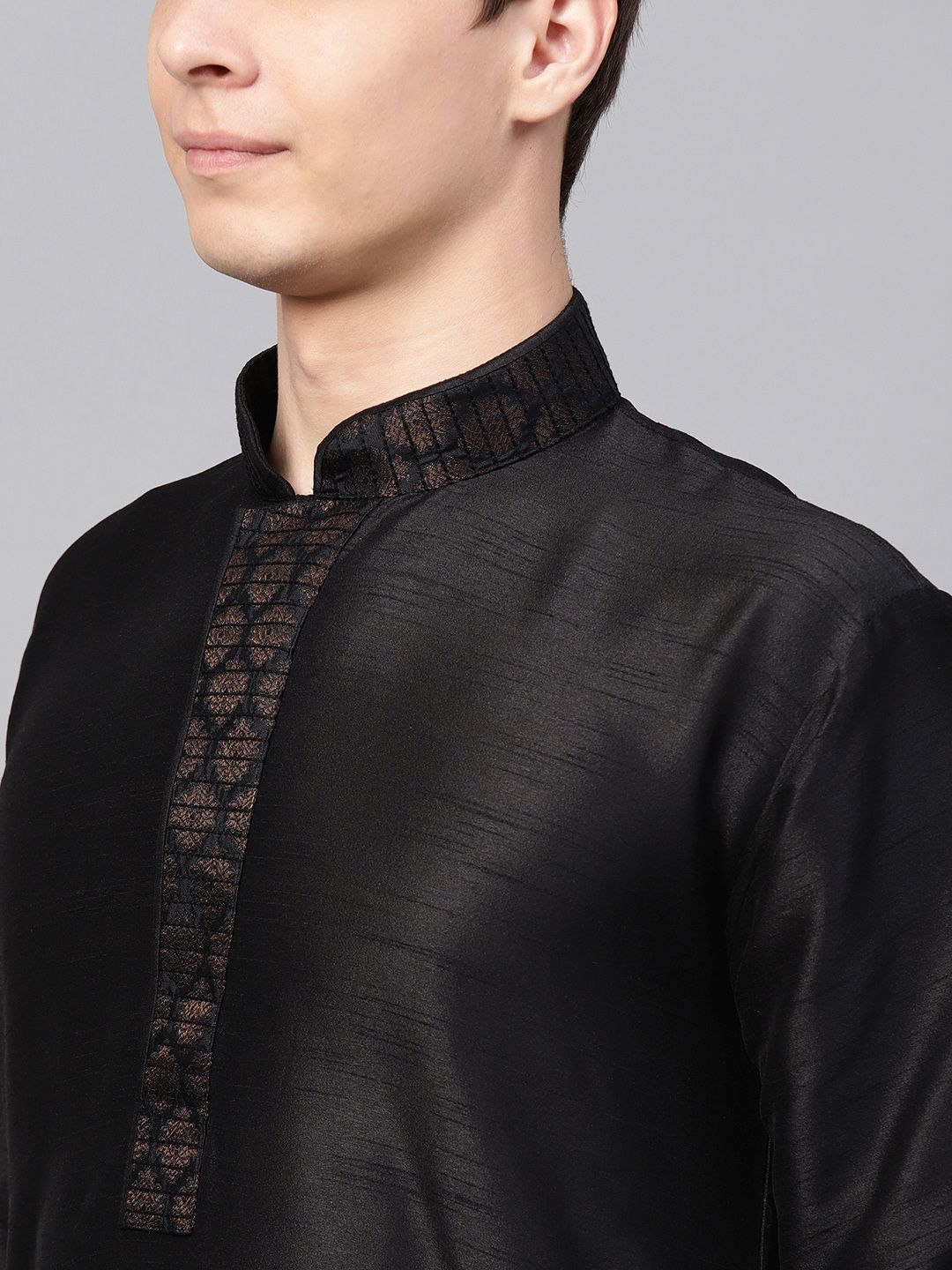 SOJANYA Lelaki Black Yoke Design Straight Kurta