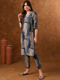 Anouk Grey Abstract Printed Regular Kurta with Trousers