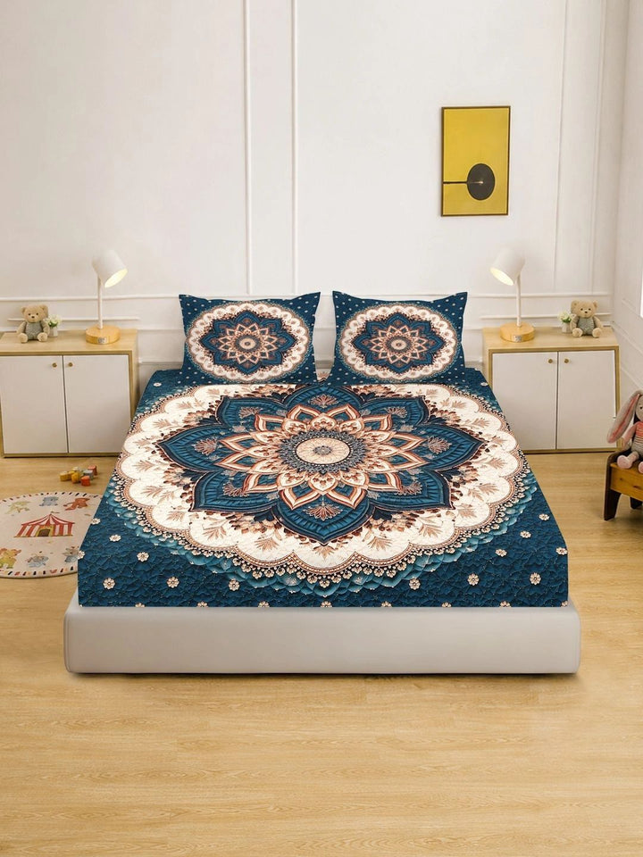 Moda Rapido X KLOTTHE Blue Floral 400 TC Bedsheet with 2 Pillow Covers