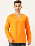 SOJANYA Men Mustard yellow & Orange Woven Design Straight Kurta