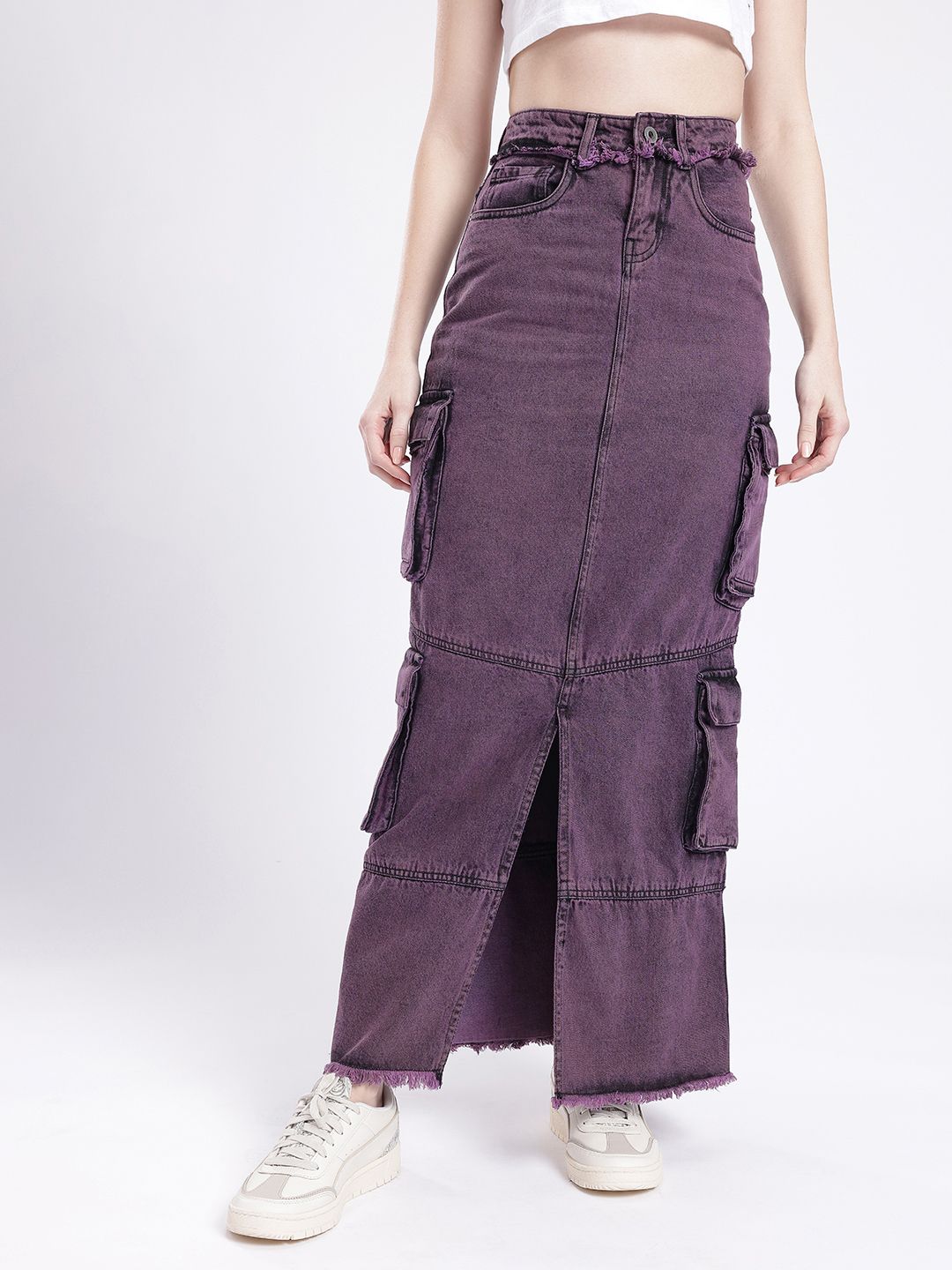 DressBerry Women Urban Savvy Cargo Style Front Slit Straight Maxi Skirt