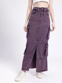 DressBerry Women Urban Savvy Cargo Style Front Slit Straight Maxi Skirt