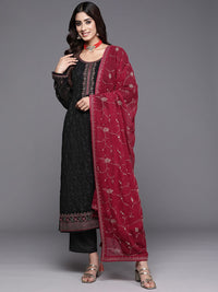 Libas Floral Embroidered Regular Thread Work Georgette Kurta with Trousers & Dupatta