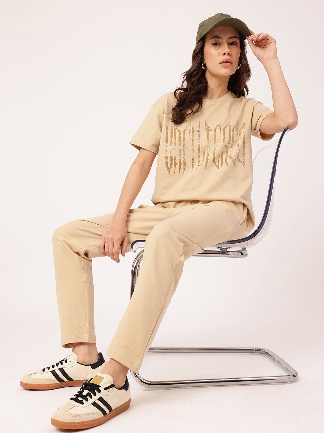 DressBerry Cotton Terry Typography Printed T-Shirt & Trouser Co-Ords