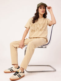 DressBerry Cotton Terry Typography Printed T-Shirt & Trouser Co-Ords
