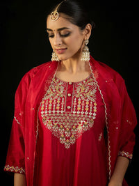 Indo Era Round Neck Ethnic Embroidered Sequinned Kurta with Trouser & Dupatta
