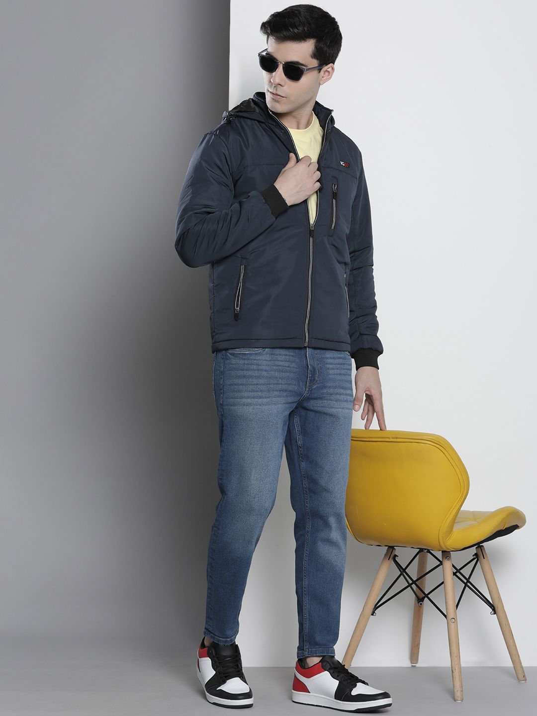 The Indian Garage Co Men Slim Fit Zip-Front Hooded Bomber Jacket