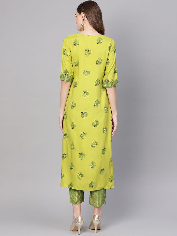 Gerua By Libas Women Green Printed Kurta with Trousers