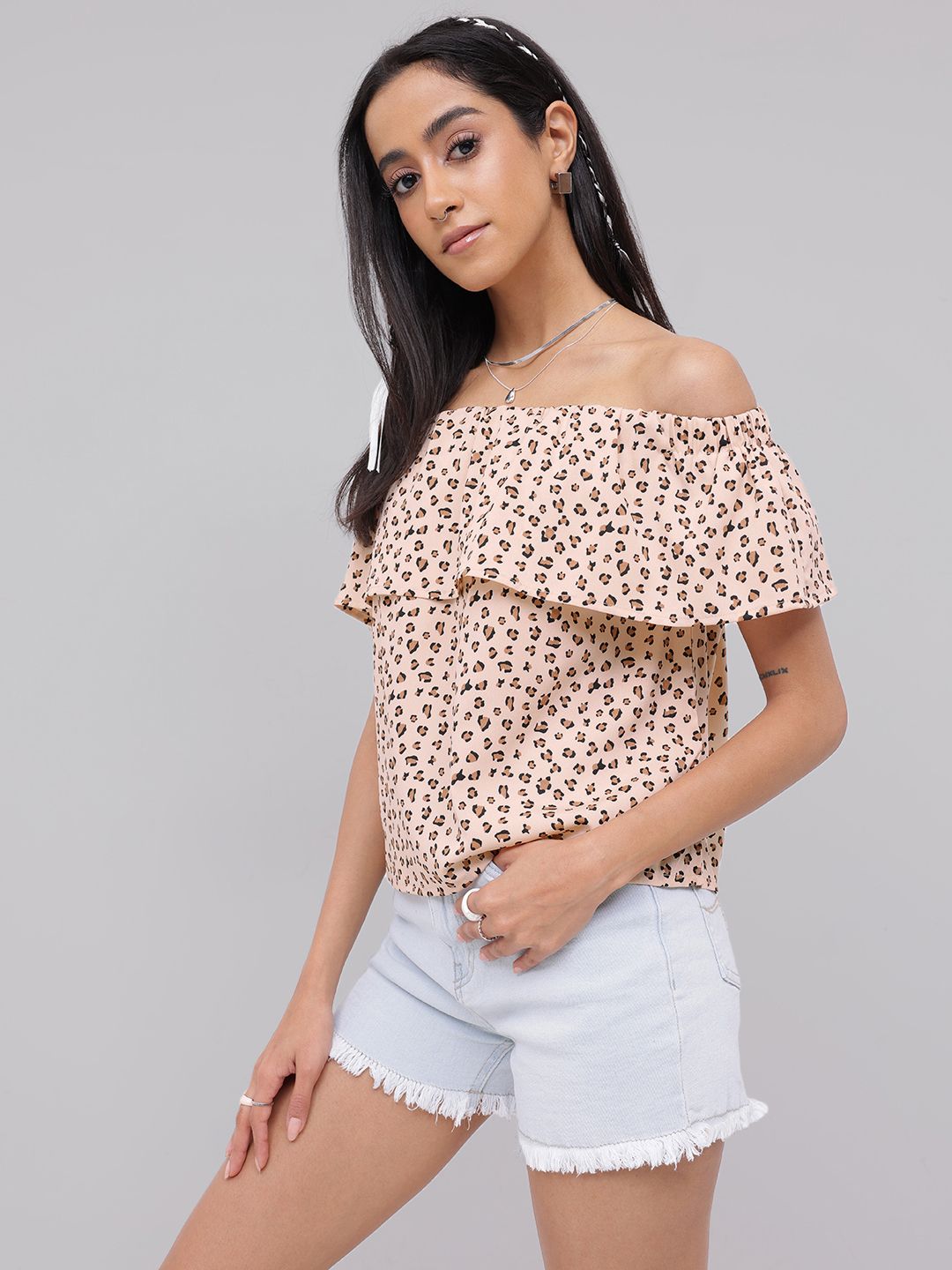 DressBerry Versatile Wild Off-Shoulder Printed Bardot Top