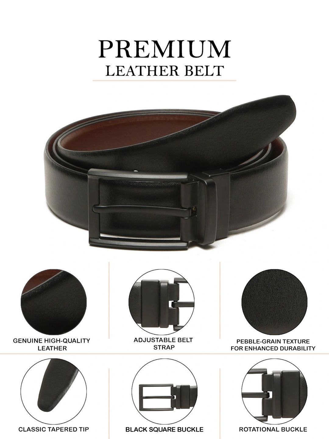 Teakwood Leathers Men Textured Leather Reversible Formal Belt