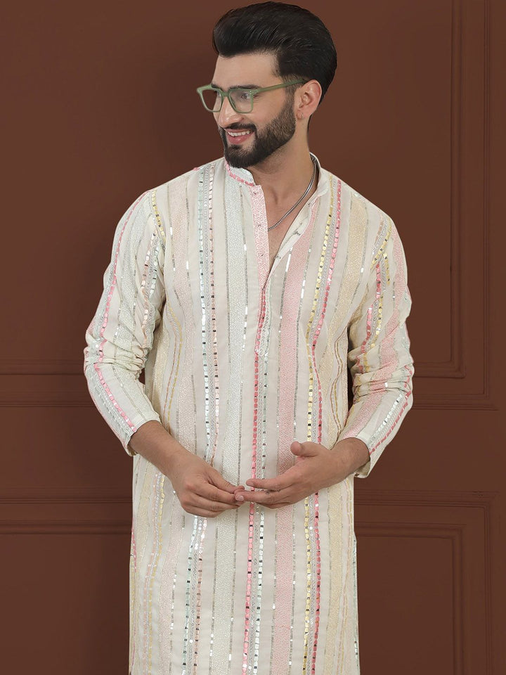 SOJANYA LUXE Kurta Lurus Kolar Mandarin Bersulam Geometrik
