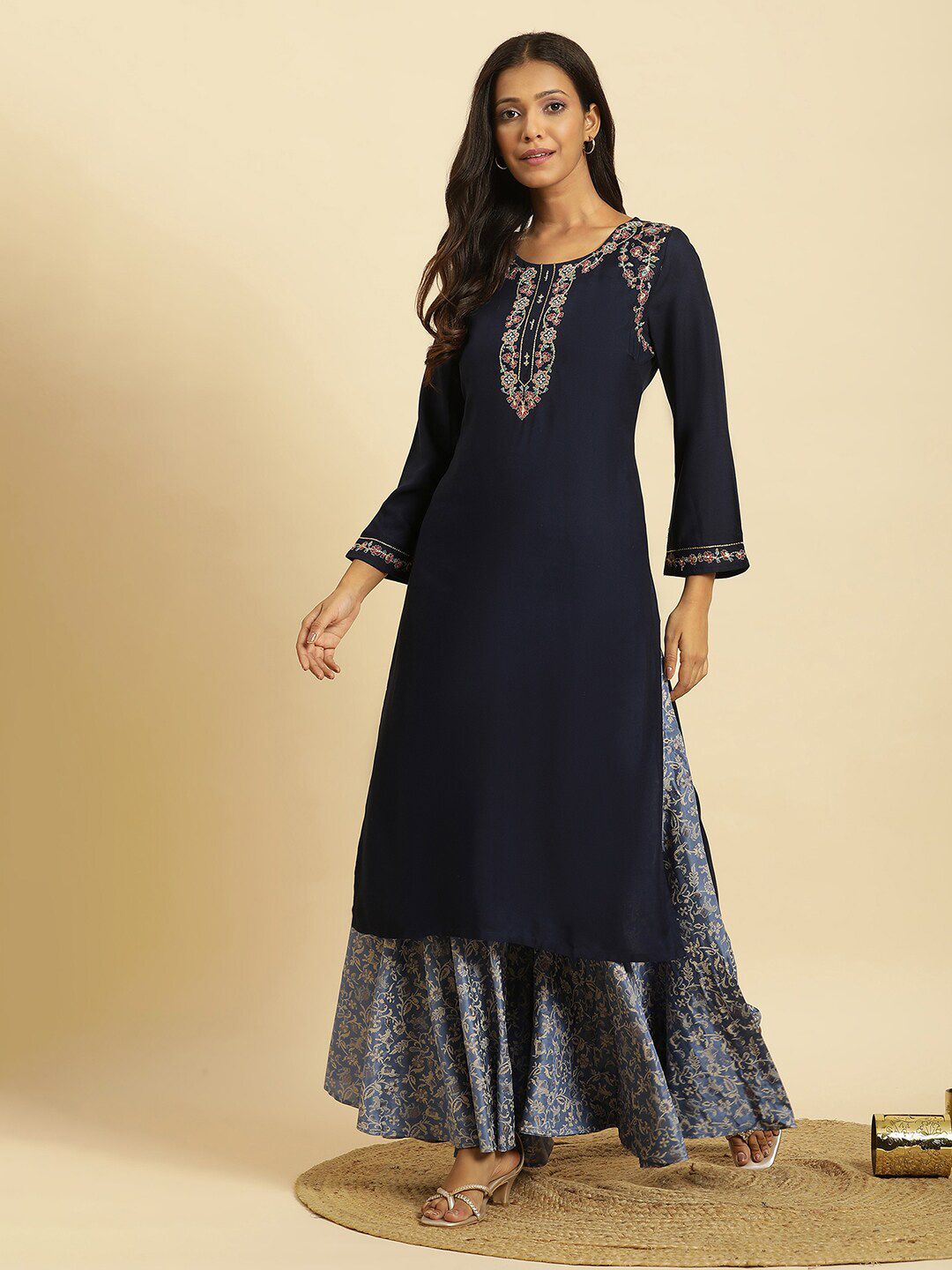 W Women Floral Printed Flared Ethnic Palazzos