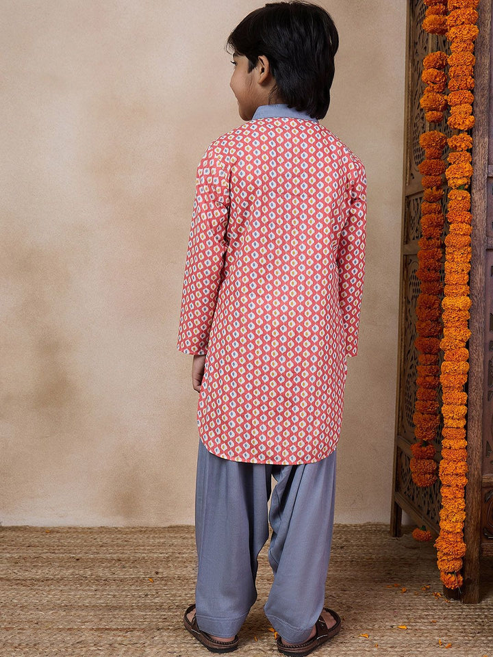pspeaches Boys Mandarin collar Floral Printed Regular Kurta with Pyjamas