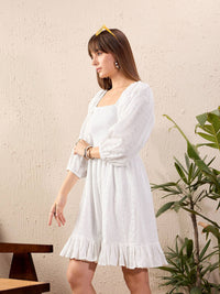 SASSAFRAS Pure Cotton Square Neck Smocked Fit & Flare Dress