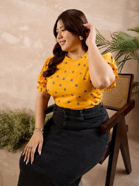 Berrylush Curve Polka Dots Printed Cotton Plus Size Top