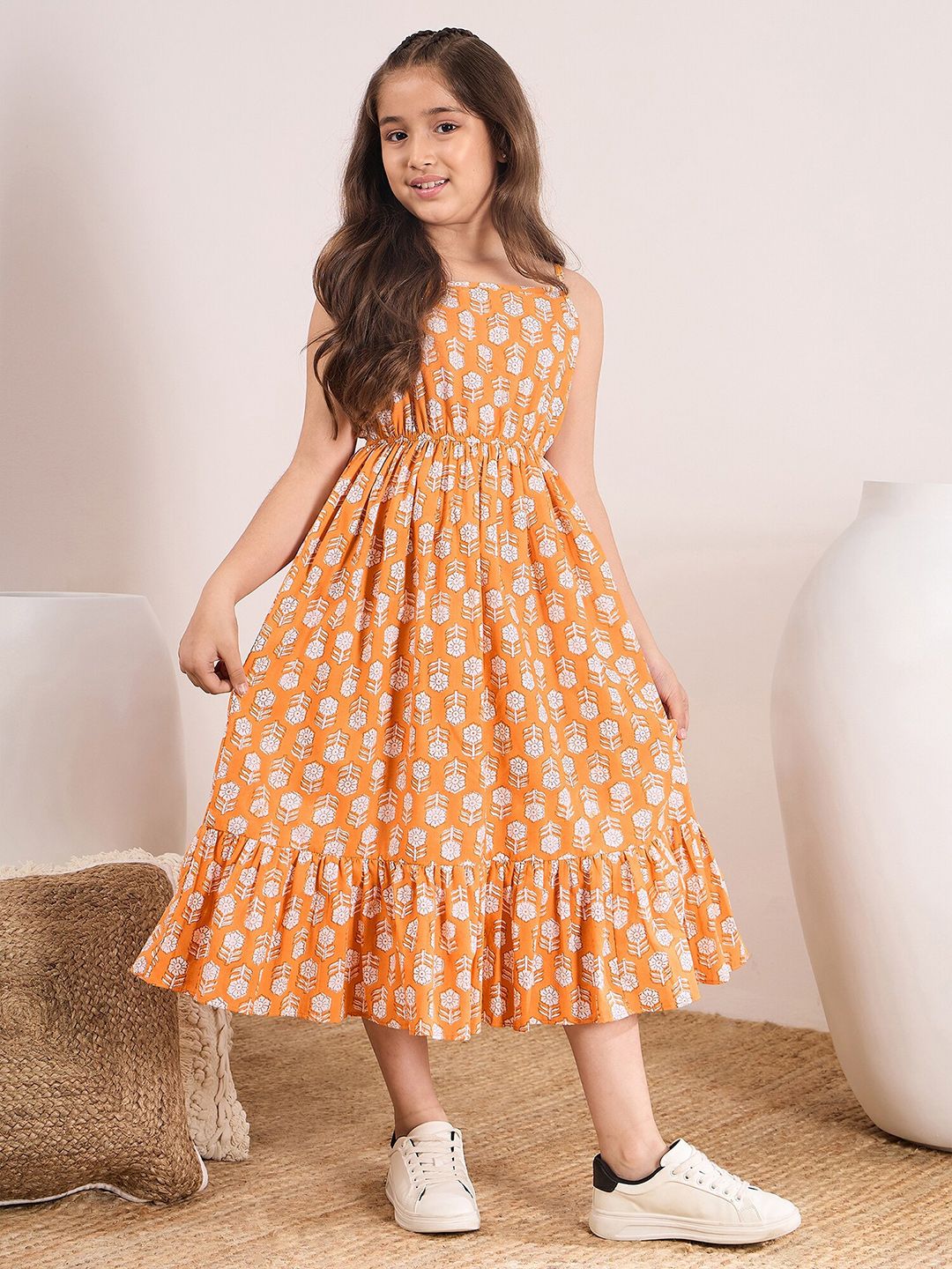 pspeaches Girls Floral Printed Cotton Fit and Flare Midi Dress
