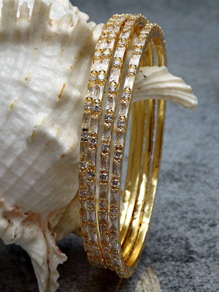 KARATCART Set Of 4 Gold-Plated AD Studded Handcrafted Bangles
