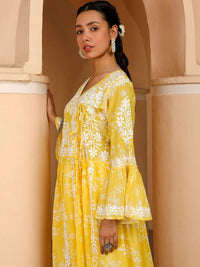 House of Chikankari Women Floral Embroidered Flared Sleeves Chikankari Indie Florals Kurta