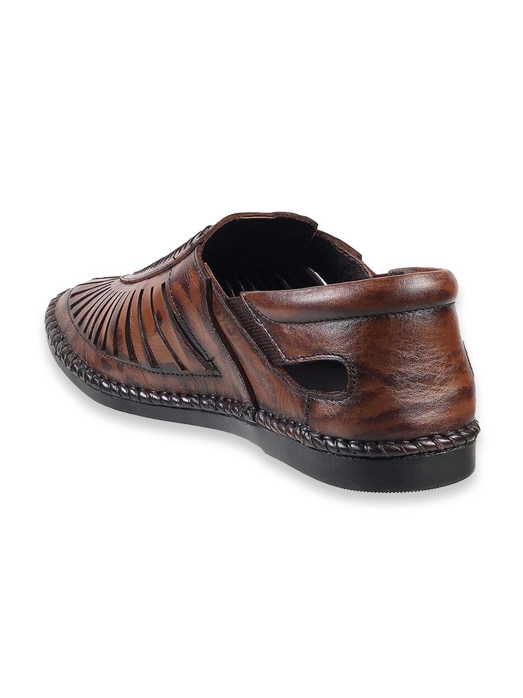 Mochi Men Textured Leather Shoe-Style Sandals With Laser Cuts