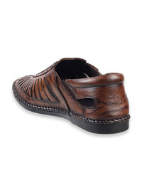 Mochi Men Textured Leather Shoe-Style Sandals With Laser Cuts