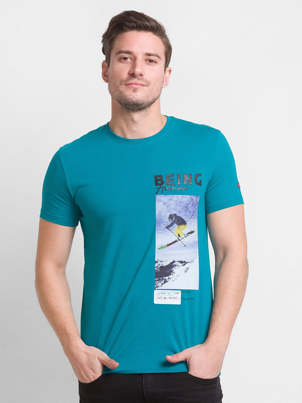 Being Human Men Blue Printed Cotton T-shirt