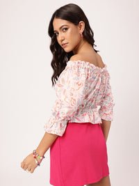 DressBerry Dramatic Touch Floral Printed Off-Shoulder Peplum Crop Top