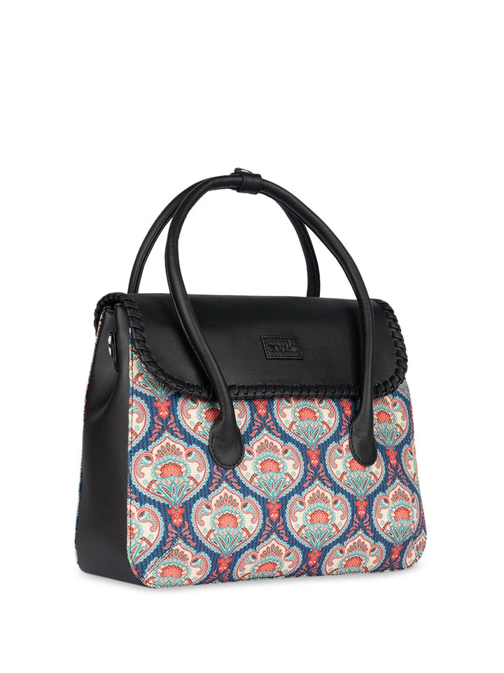 ZOUK Ethnic Motifs Printed Structured Jute Satchel Bag