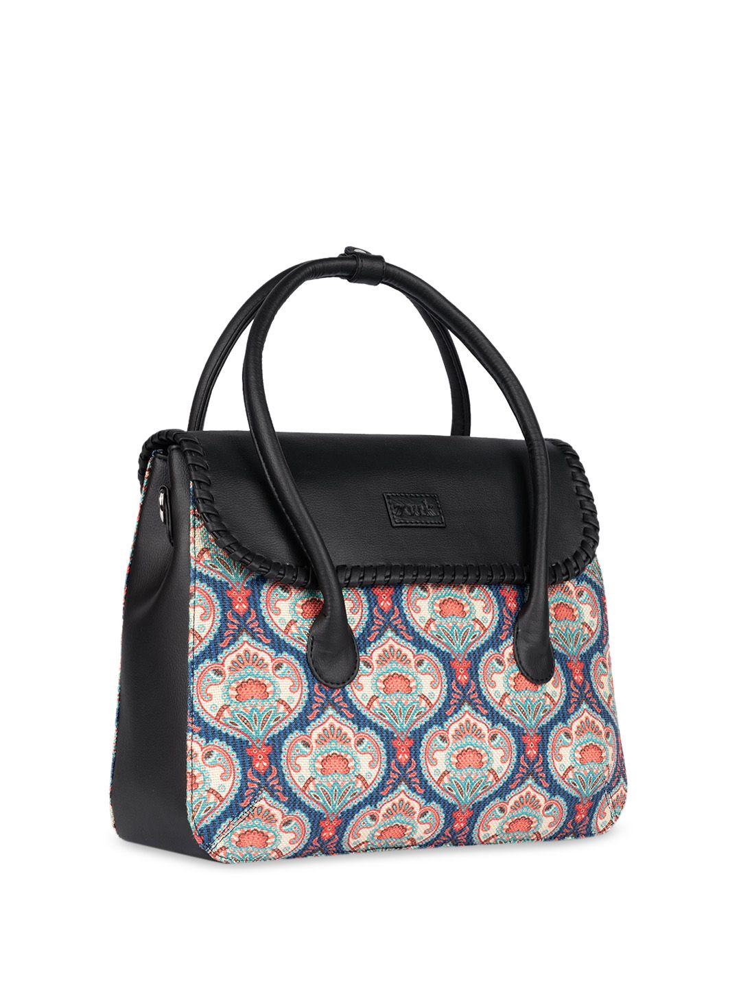 ZOUK Ethnic Motifs Printed Structured Jute Satchel Bag