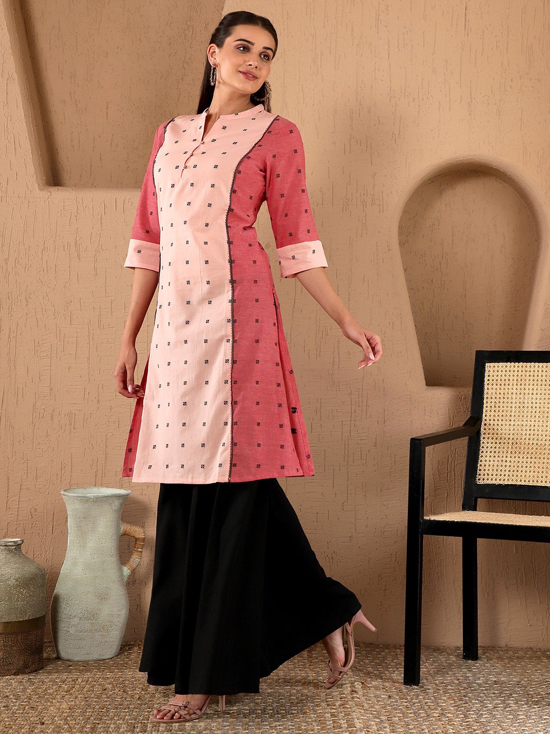 W Women Red Ethnic Motifs Printed Kurta