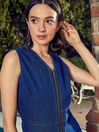 SASSAFRAS Blue Front Zipper Cargo Styles Play Jumpsuit