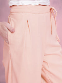 DressBerry Women Regular Fit Textured Tie-Up Waist Trousers