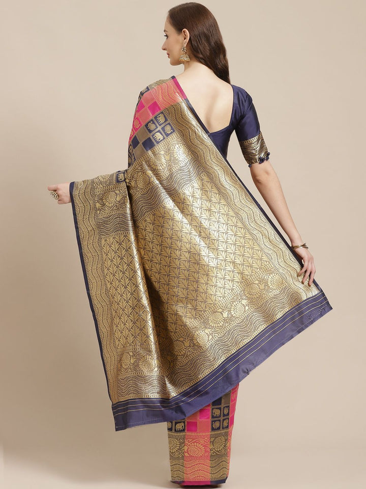 Saree mall Pink & Navy Blue Ethnic Woven Design Banarasi Saree
