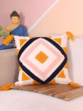 STITCHNEST White & Yellow Embroidered Square Cushion Cover