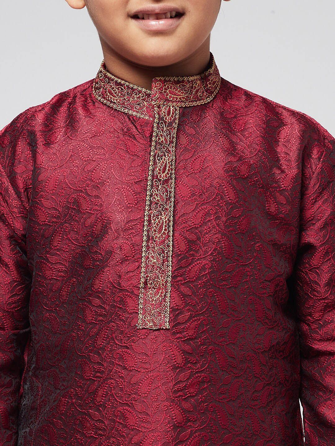 SOJANYA Boys Maroon Ethnic Motifs Thread Work Kurta