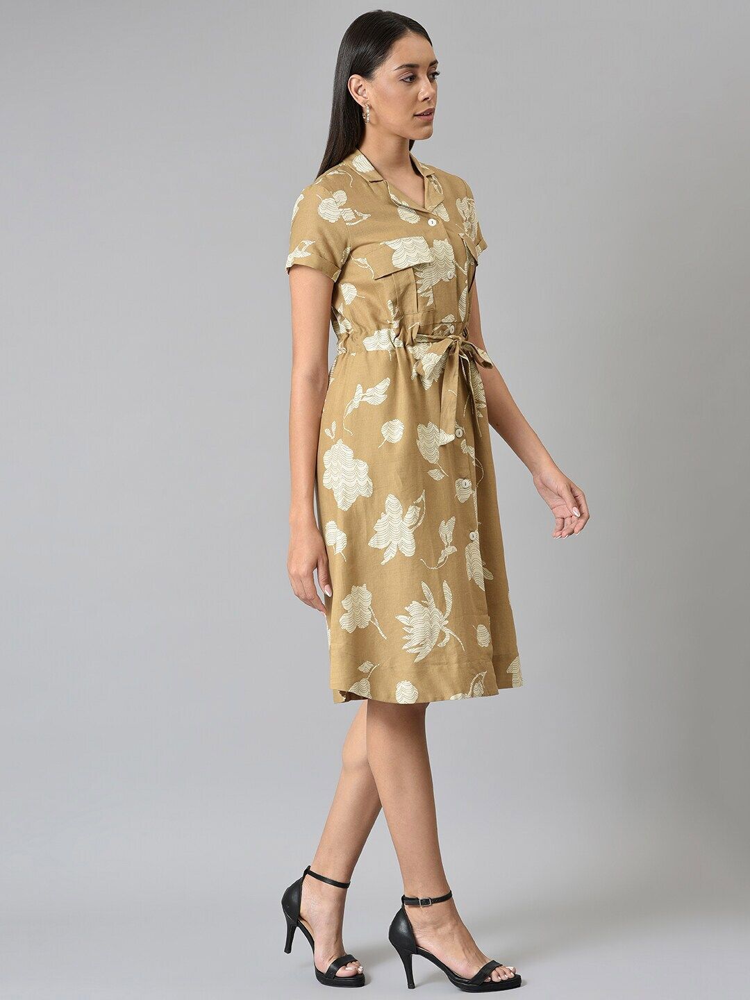 W Brown Printed Shirt Dress