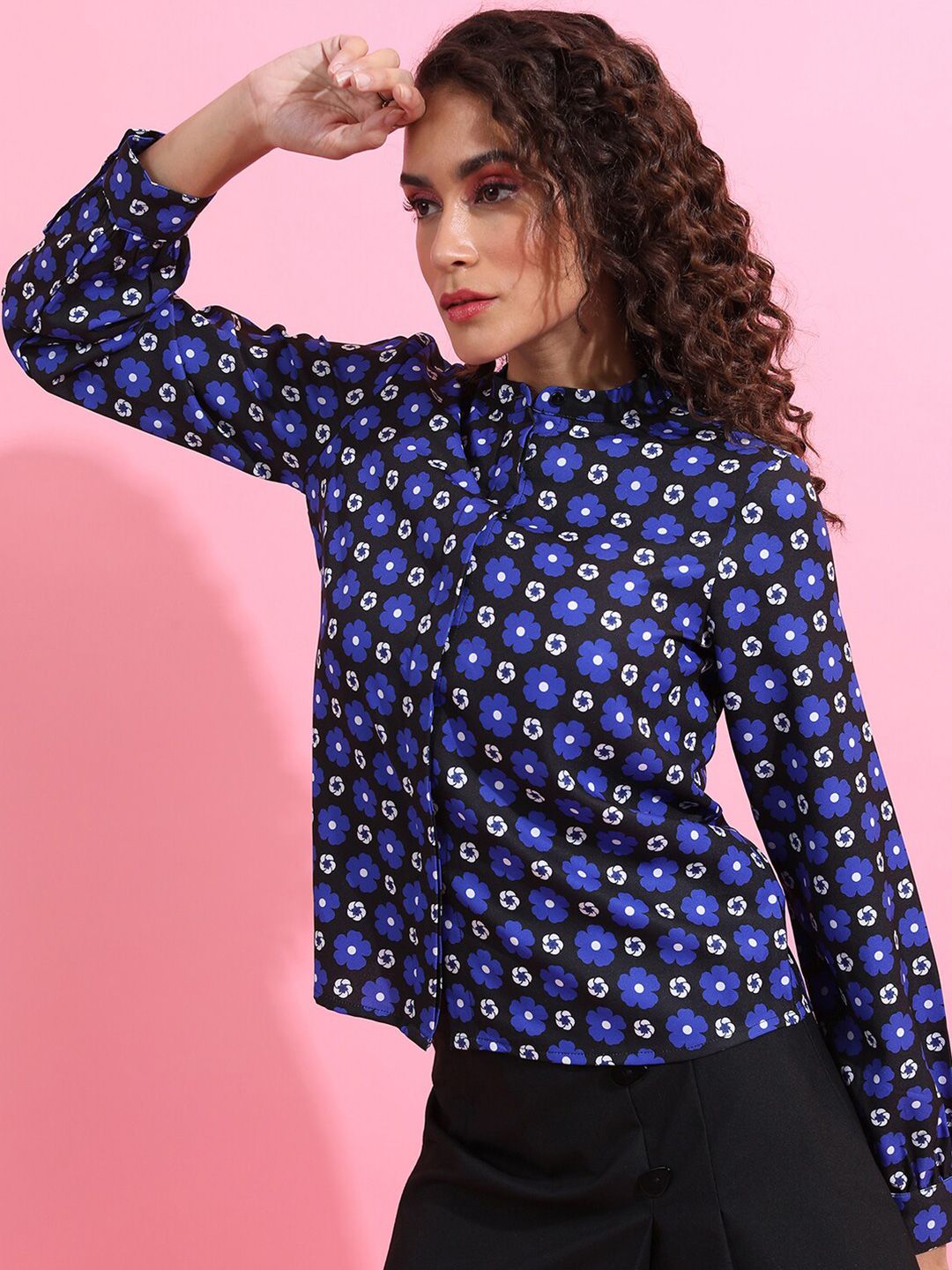 Tokyo Talkies Floral Printed Mandarin Collar Casual Shirt