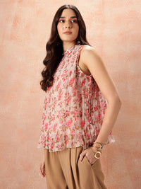 all about you Floral Print Accordion Pleated Sleeveless Top