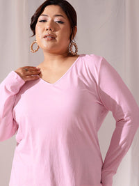 CURVY STREET Plus Size V-Neck Cotton T-shirt