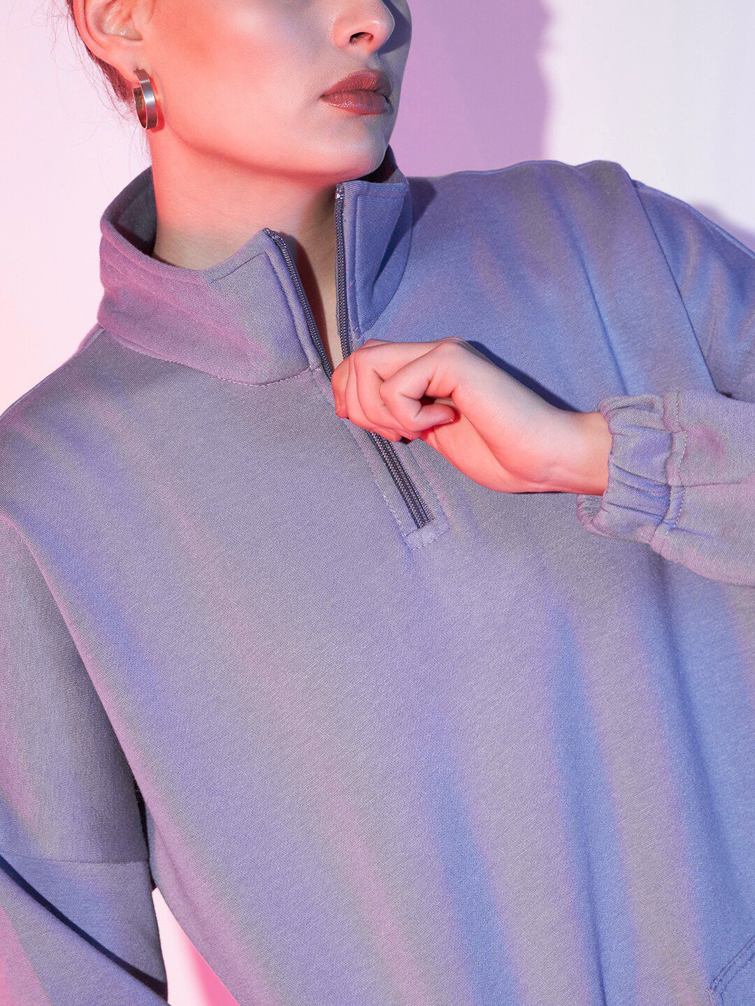 STREET 9 High Neck Half Zipper Fleece Pullover Sweatshirt