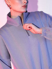STREET 9 High Neck Half Zipper Fleece Pullover Sweatshirt